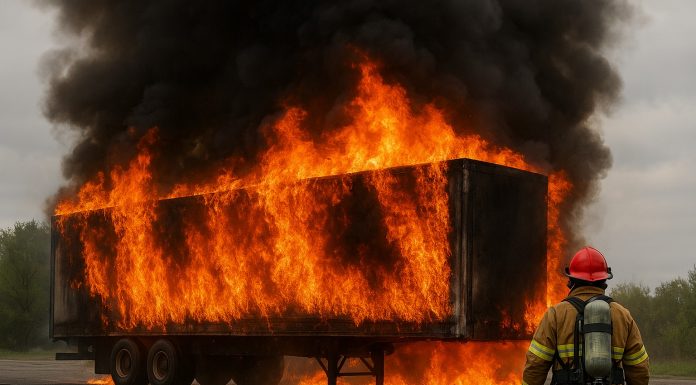 (video) Incendiu la Bălți: Remorca unui TIR, încărcată cu cabluri, a luat foc într-o parcare. Patru echipaje de pompieri au luptat cu flăcările