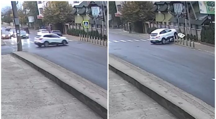 (video) Accidentul spectaculos de la Buiucani, surprins de camere: Momentul în care SUV-ul „a escaladat” stâlpii într-o intersecție aglomerată