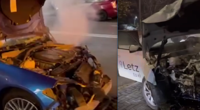 (video) O mașină de taxi și un Alfa Romeo, făcute zob într-un accident pe bulevardul Traian: Două persoane, transportate la spital