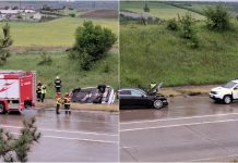 (video) Un BMW s-a răsturnat într-un șanț, după ce s-a lovit cu un Mercedes, lângă Băcioi: Salvatorii și Poliția au intervenit